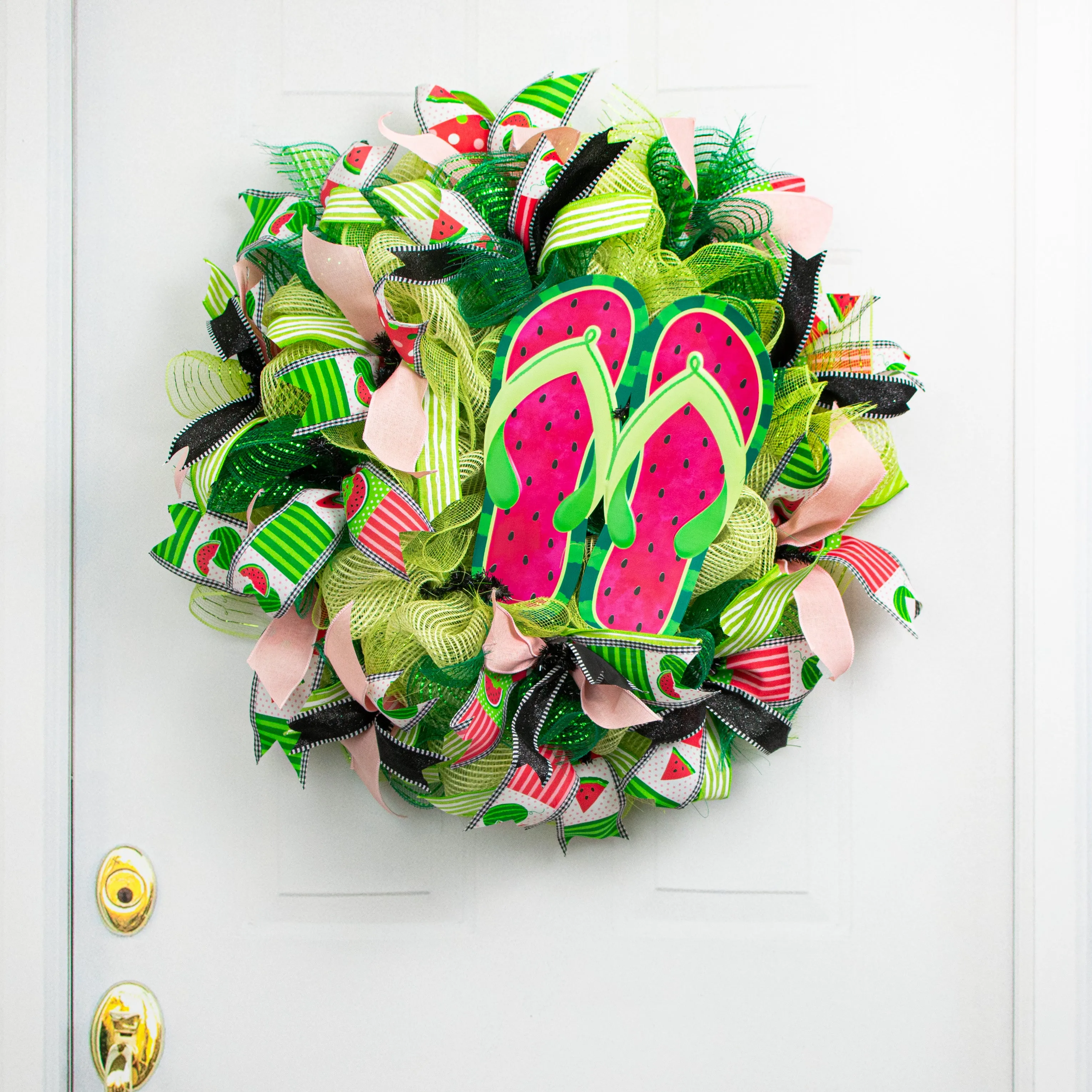 12" Embossed Metal Hanger: Watermelon Flip Flops