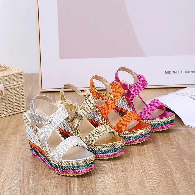 2022 Summer Boho Wedges Dress Party Rainbow Multicolor High Heels