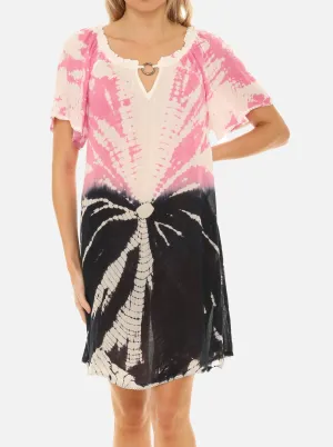 Boho Chic Tie Dye Dress with Keyhole Neckline