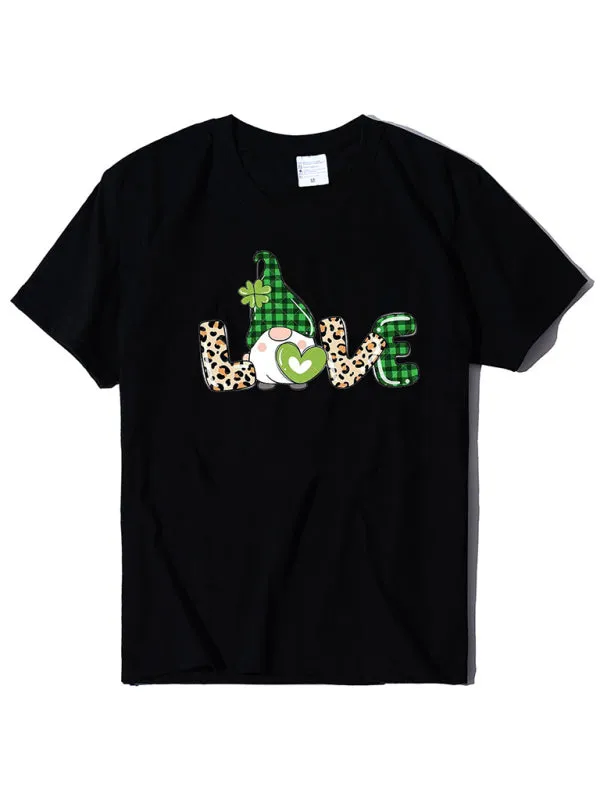 Caitlin Women's New Leopard Print Love   Clover Print St. Patrick's Day Short-Sleeved T-Shirt