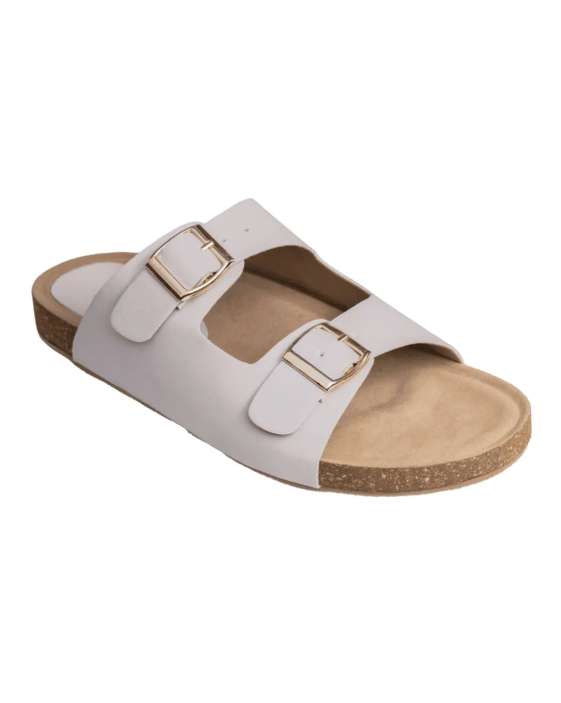 Chere Metallic Luxe Dual-Buckle Slip-On Sandals – Silver
