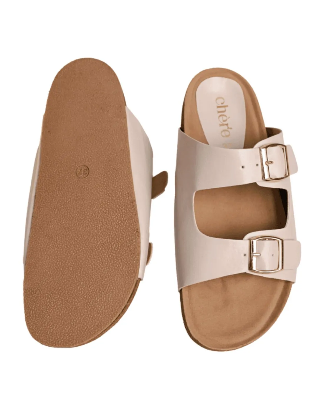 Chere Metallic Luxe Dual-Buckle Slip-On Sandals – Silver