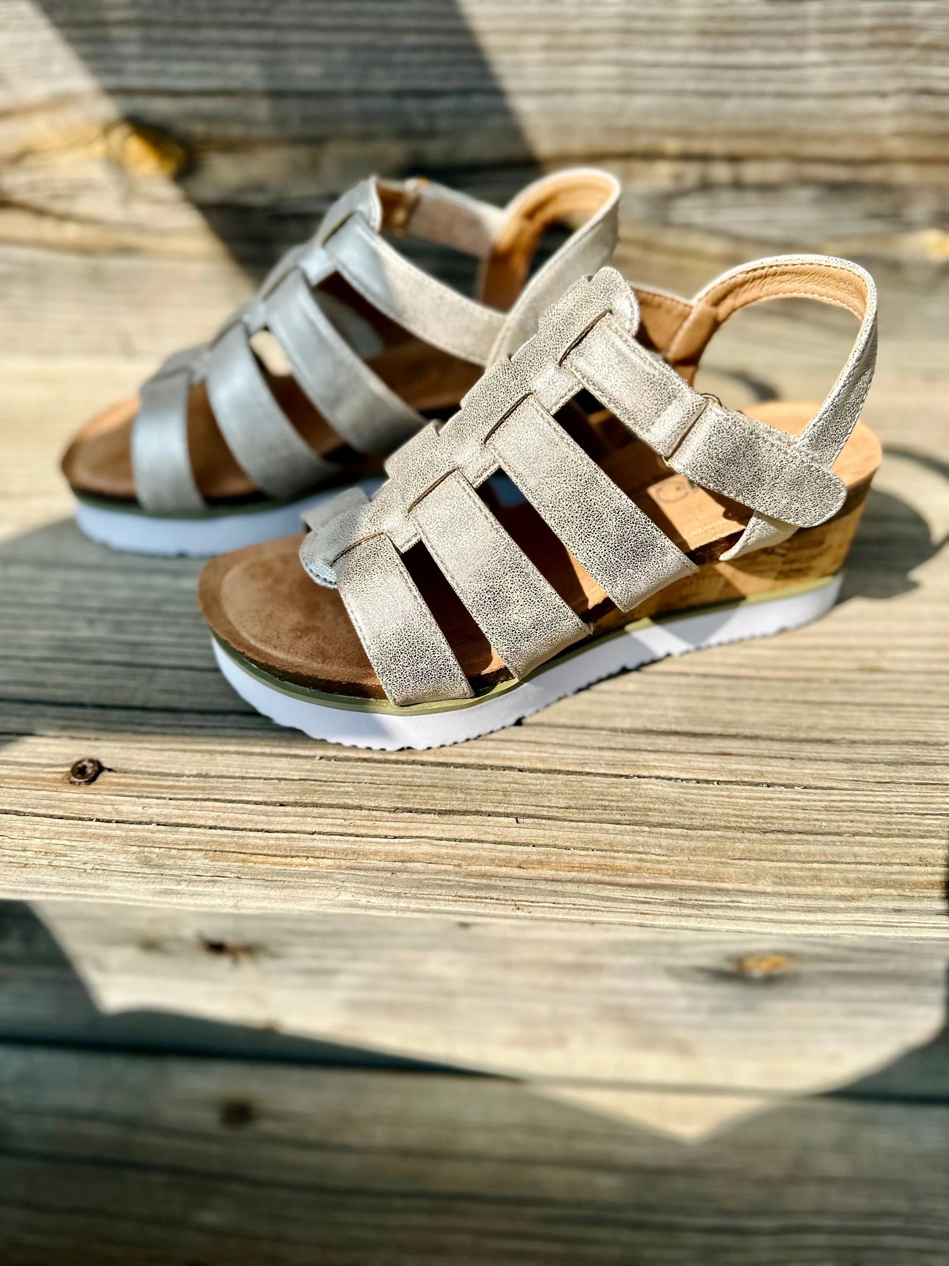 Corkys "Fantasy" Strap Sandal in Gold Metallic