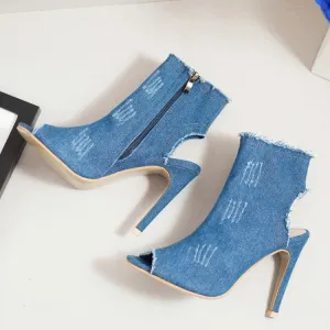 Cowboy Peep Toe Cut Out Side Zipper Short Boot Sandals