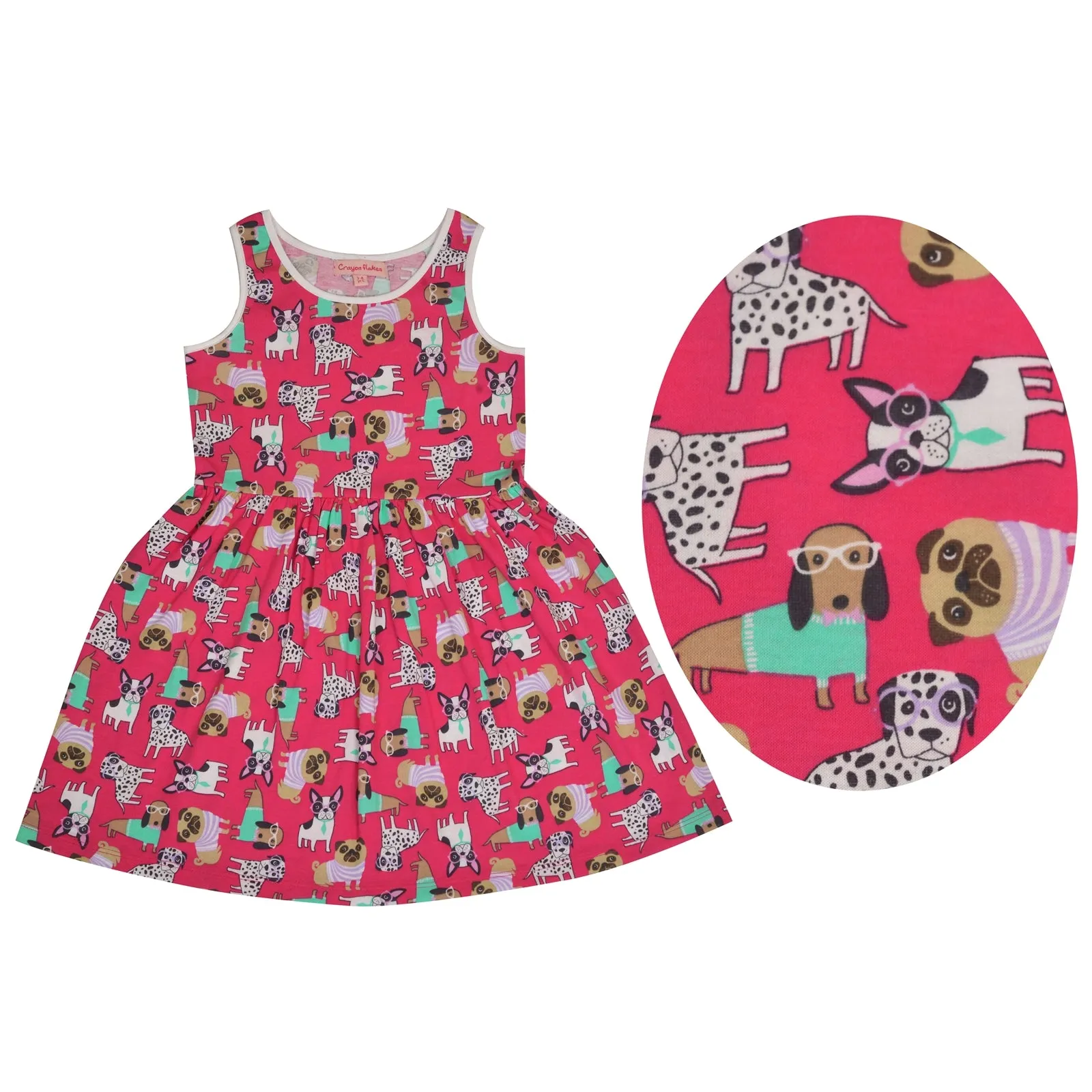 CrayonFlakes Kids Wear for Girls 100% Cotton Printed Sleeveless Frock Dress