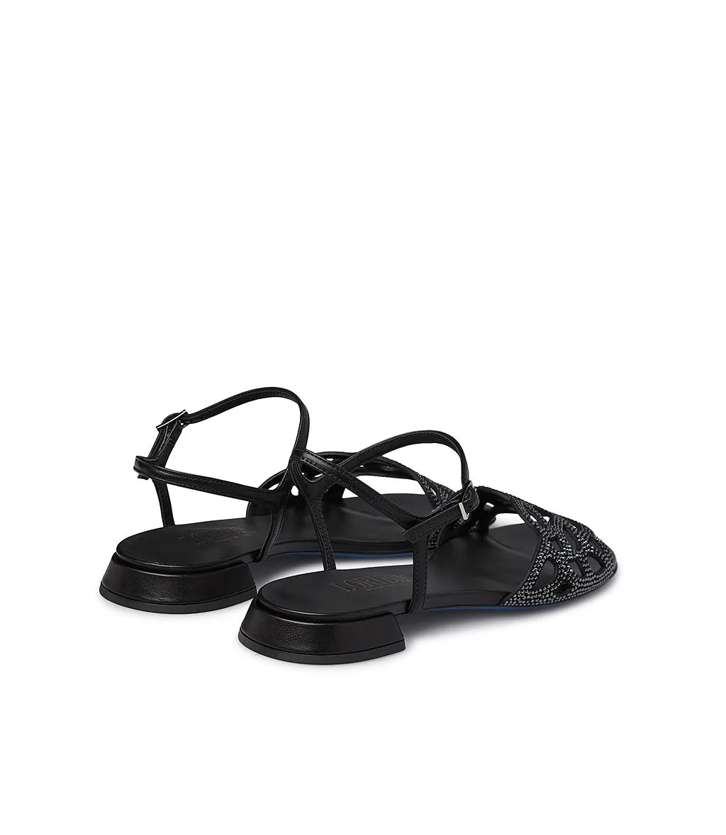 crystals  embellished straps black suede sandal