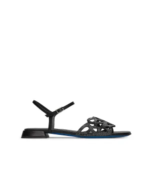 crystals  embellished straps black suede sandal