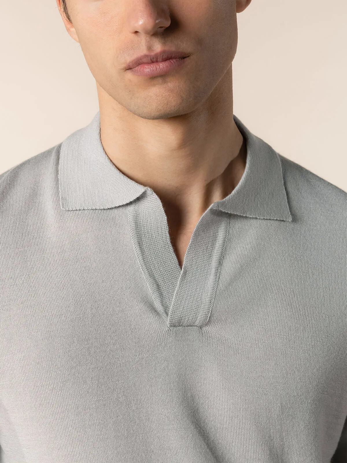Extrafine Merino Buttonless Polo Classic Grey