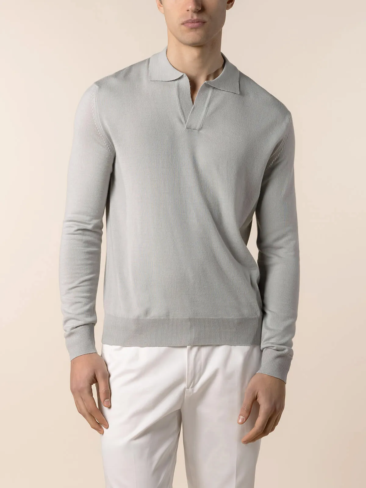 Extrafine Merino Buttonless Polo Classic Grey