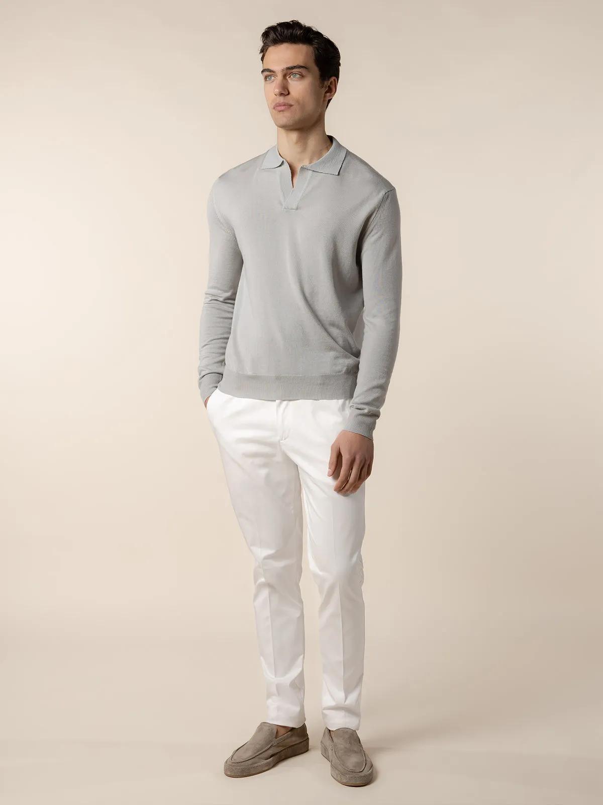 Extrafine Merino Buttonless Polo Classic Grey