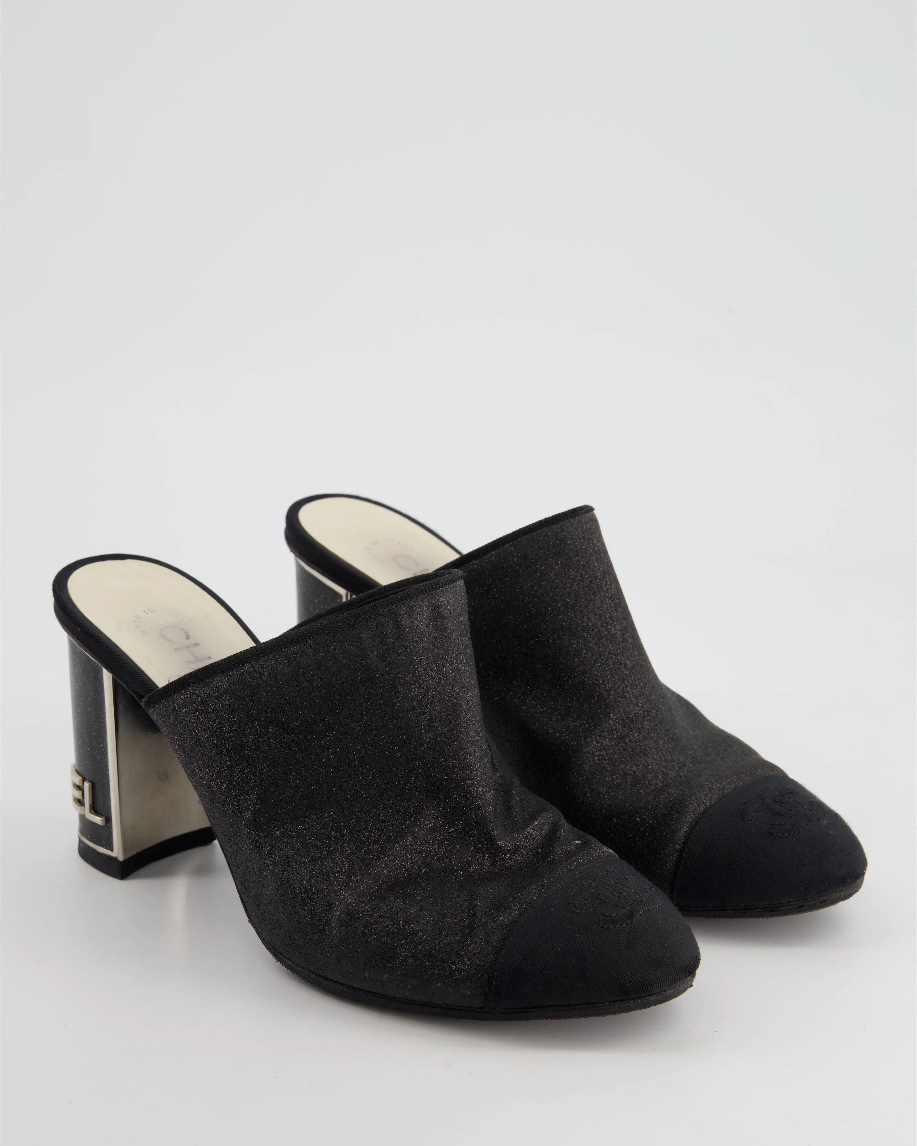 *fire Price*trendy Inspired  Chanel Black Embellished Mules With Silver Logo Size Eu 37