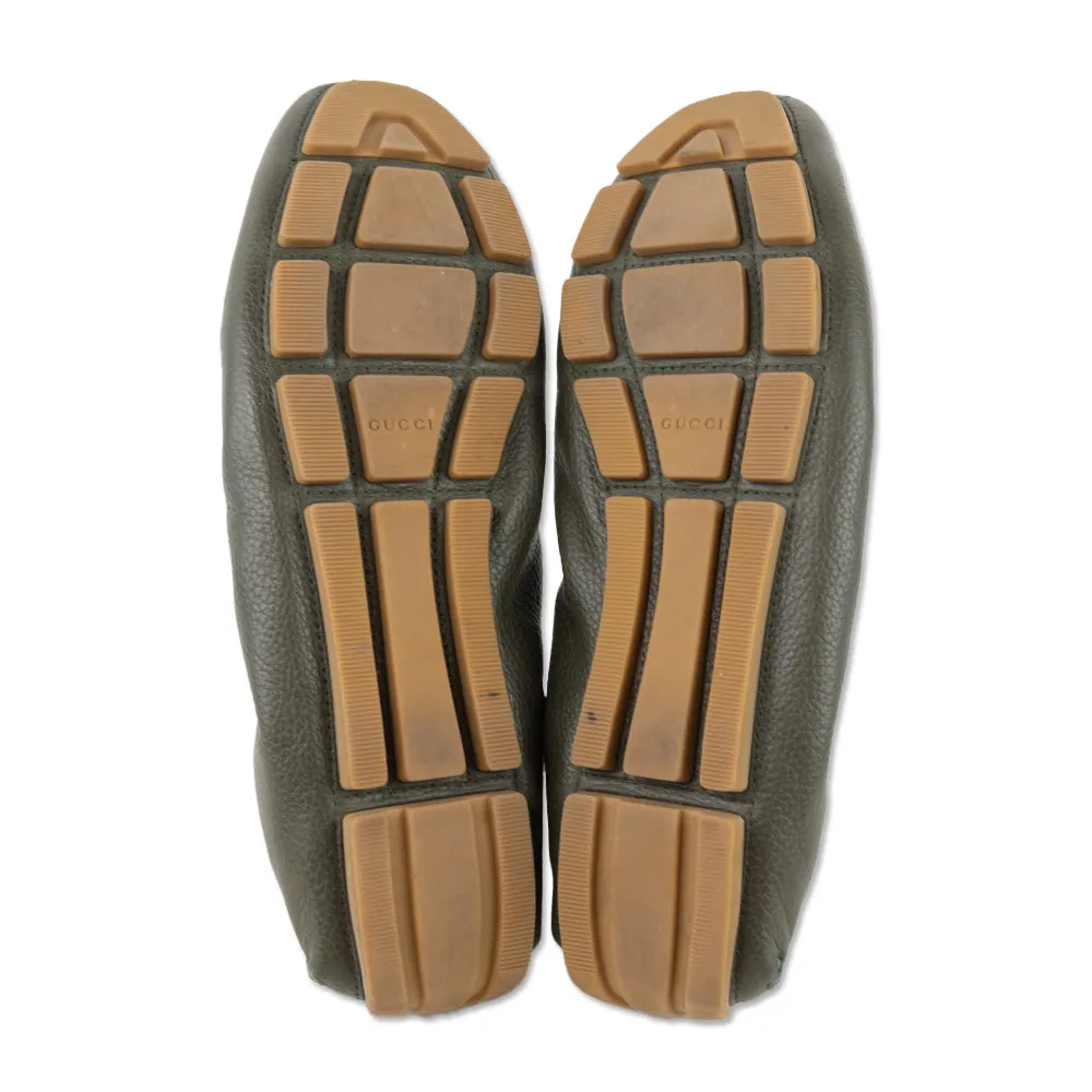 Gucci Olive Leather Bamboo Accent Driver Loafers