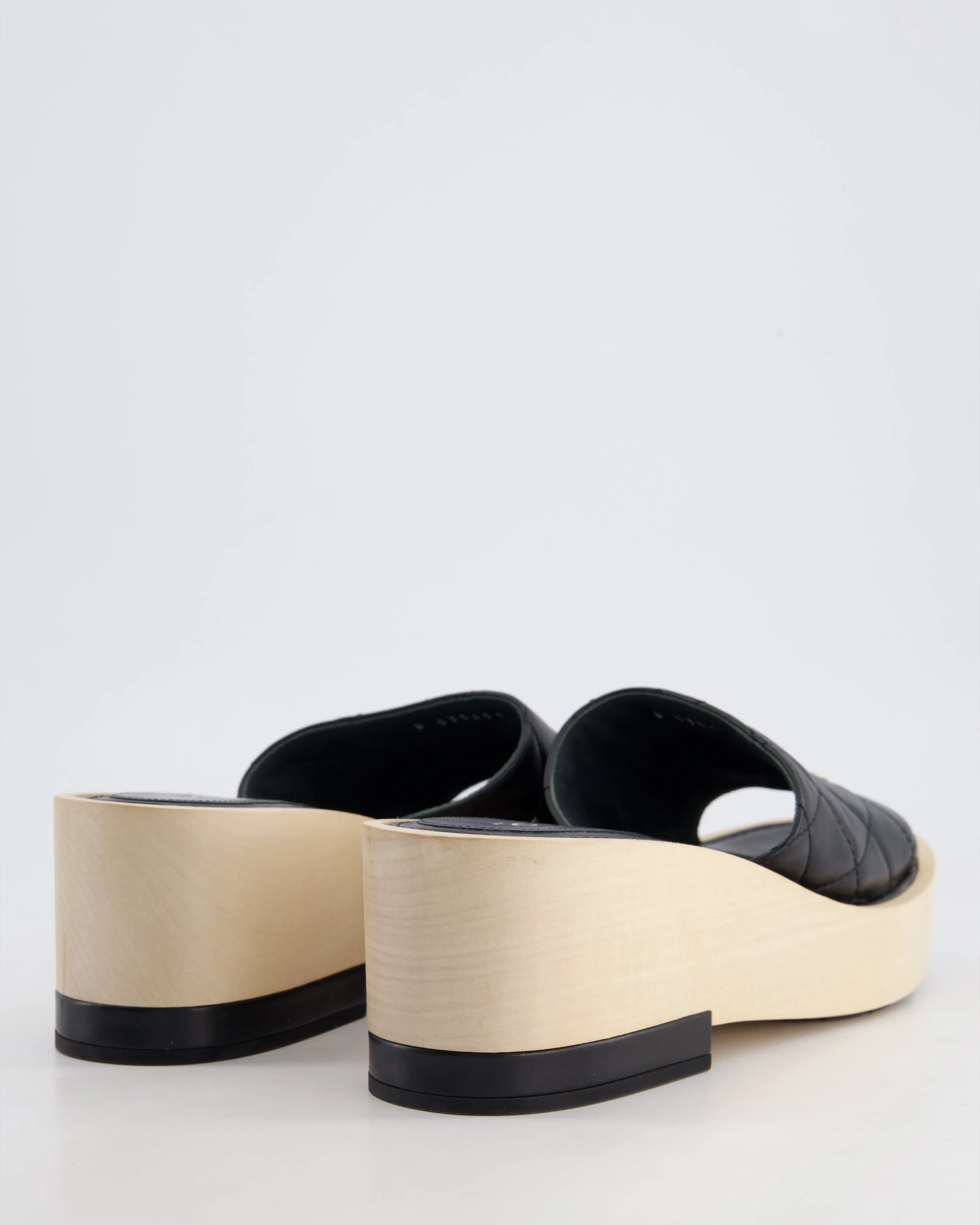 *hot*trendy Inspired  Chanel Black Wooden Mules In Lambskin Leather With Cream Cc Logo Detail Size Eu 40
