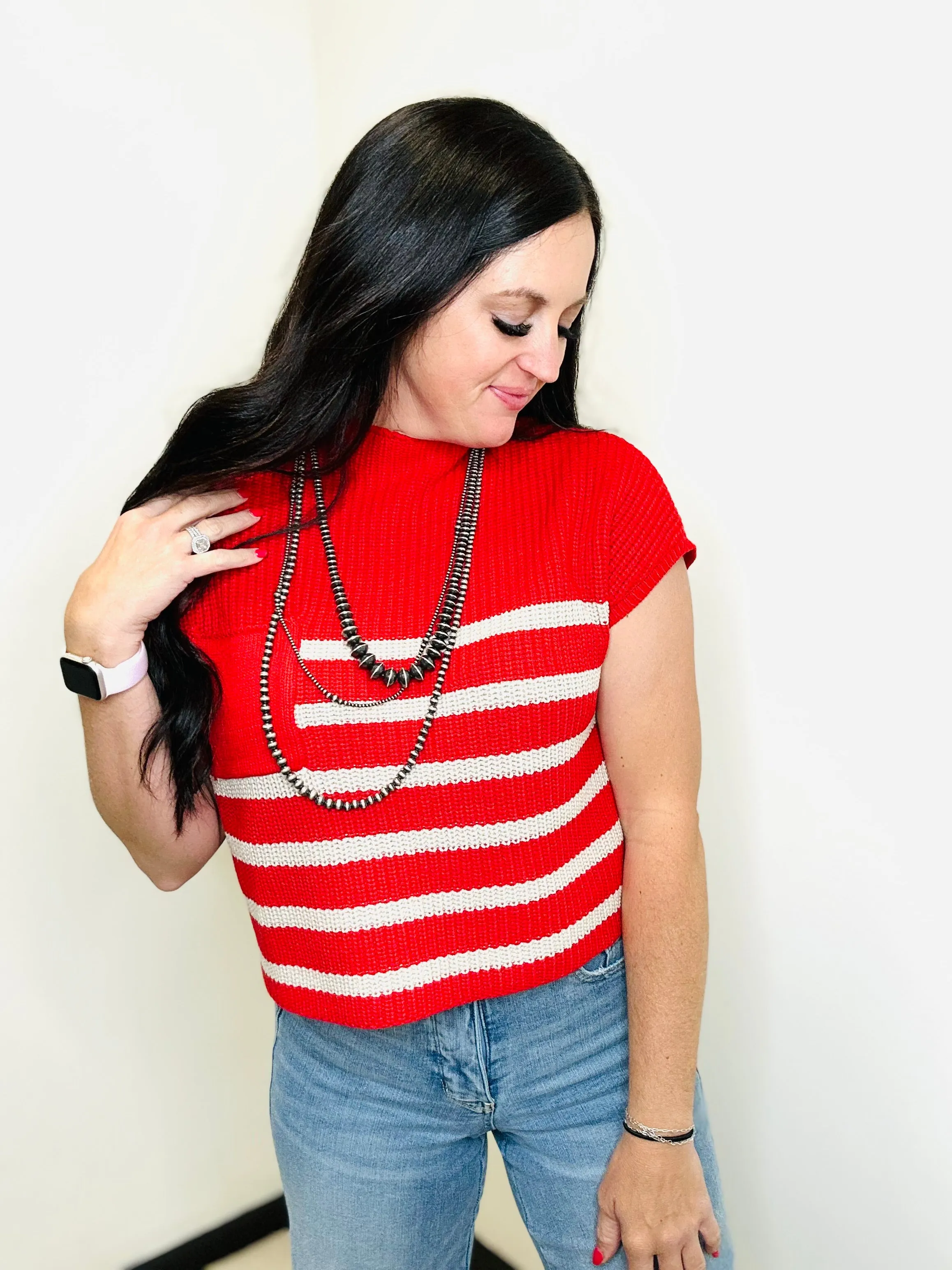 Jami Short Sleeve Red Striped Sweater