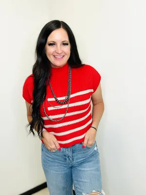 Jami Short Sleeve Red Striped Sweater