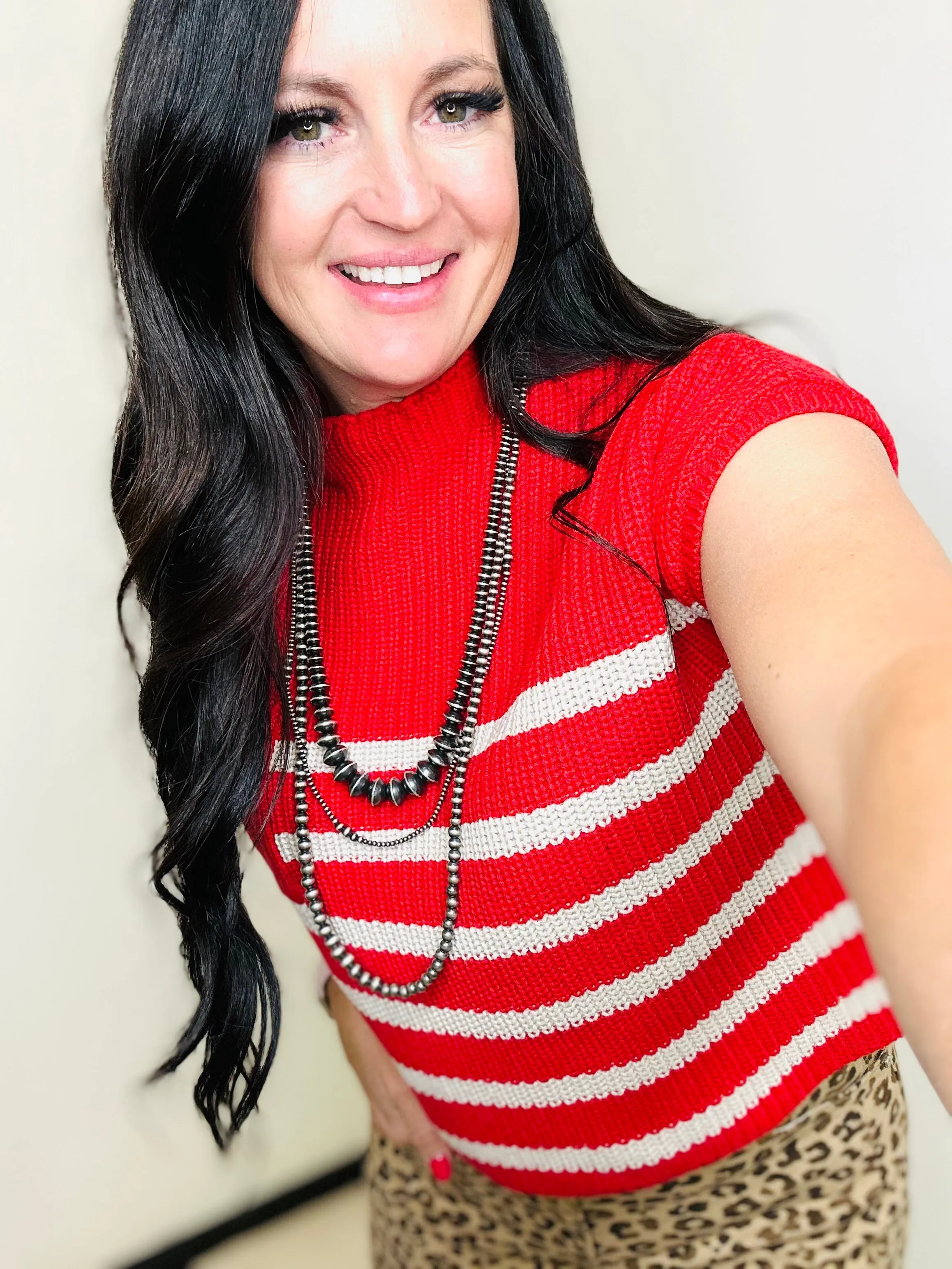 Jami Short Sleeve Red Striped Sweater