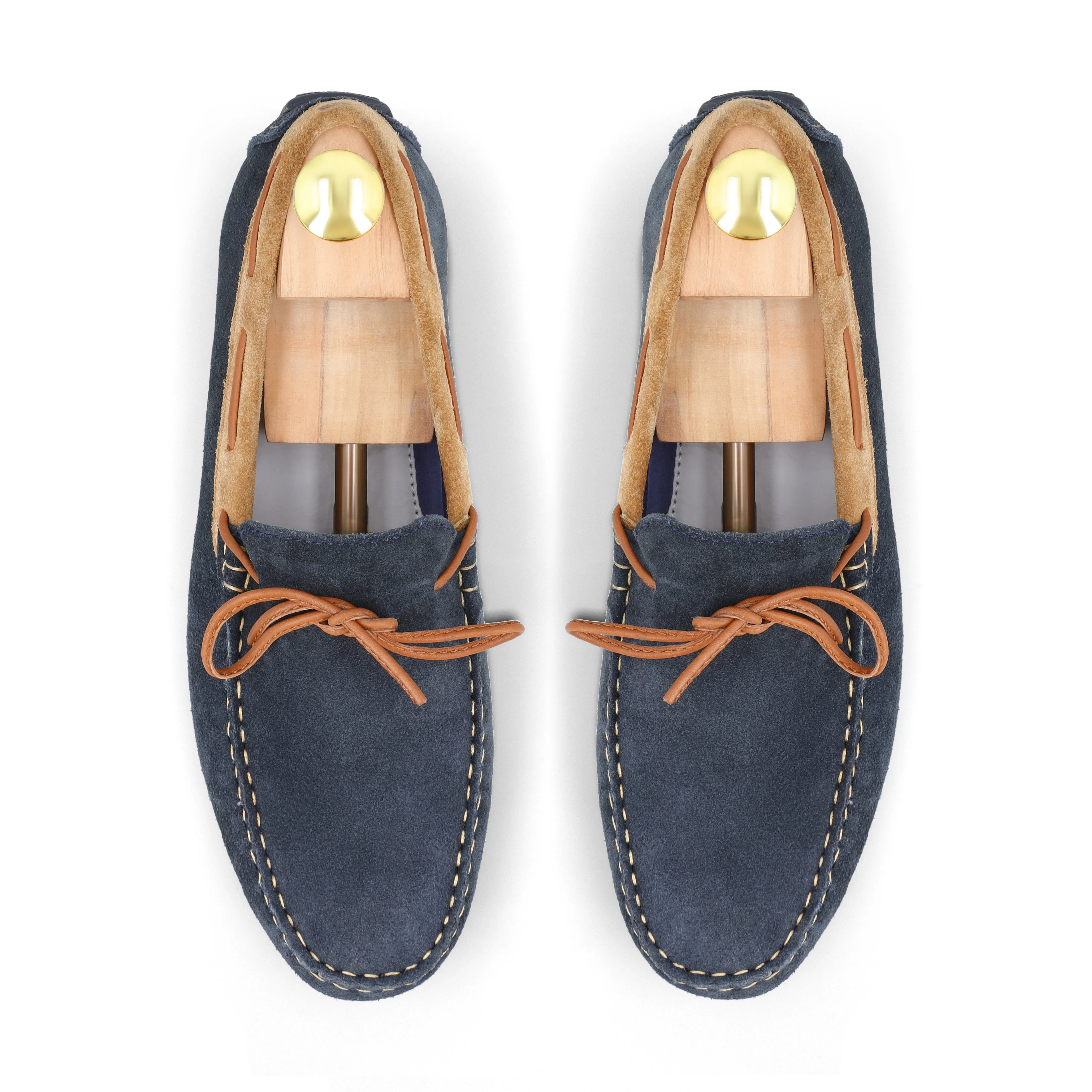 Laced Suede Moccasins - Navy