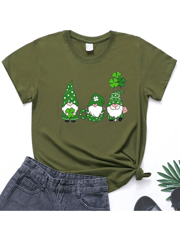 Madeline Women's New Three Bearded Old Men   Clover Print St. Patrick's Day Short-Sleeved T-Shirt