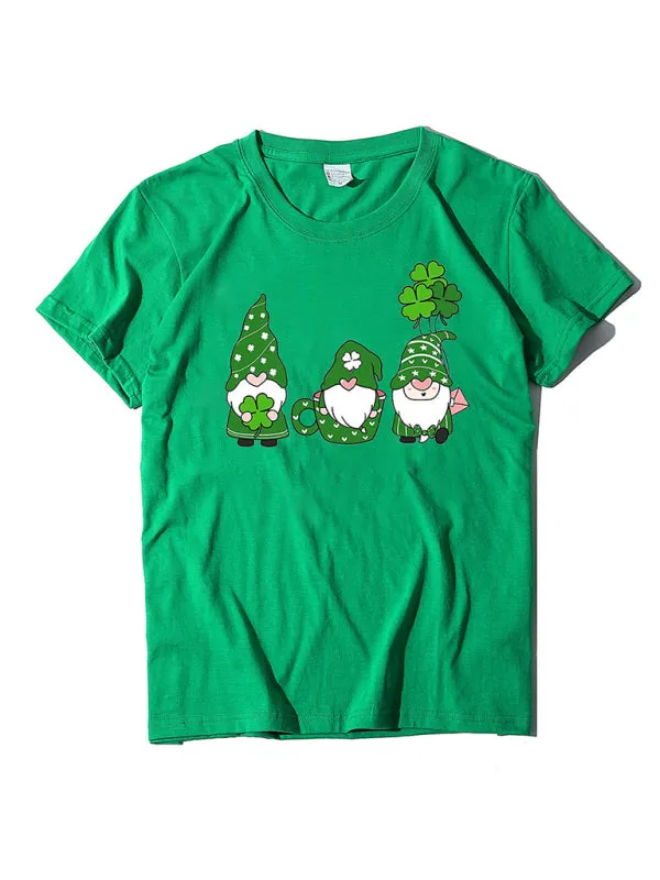 Madeline Women's New Three Bearded Old Men   Clover Print St. Patrick's Day Short-Sleeved T-Shirt