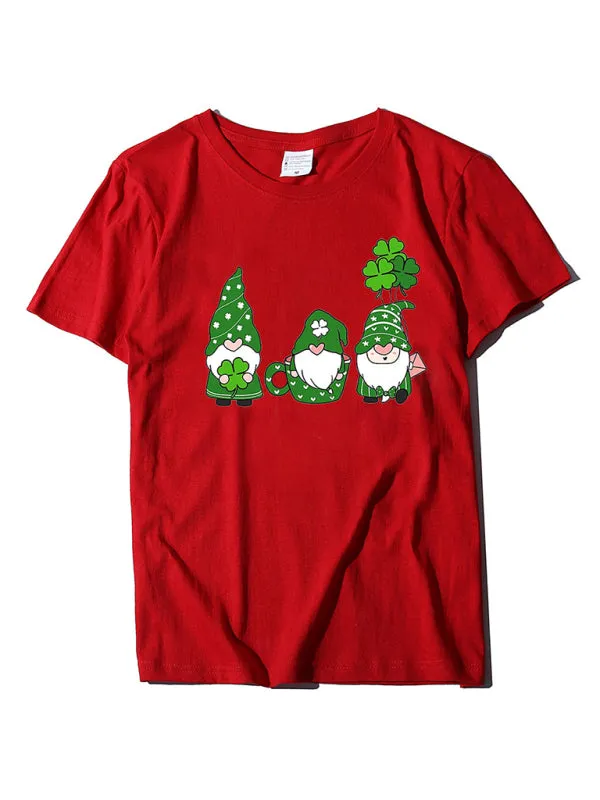 Madeline Women's New Three Bearded Old Men   Clover Print St. Patrick's Day Short-Sleeved T-Shirt