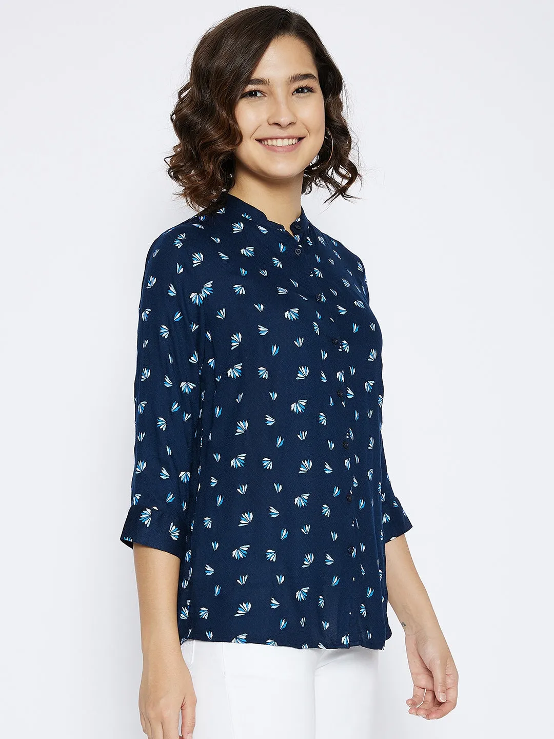 Navy Blue Printed Slim Fit shirt