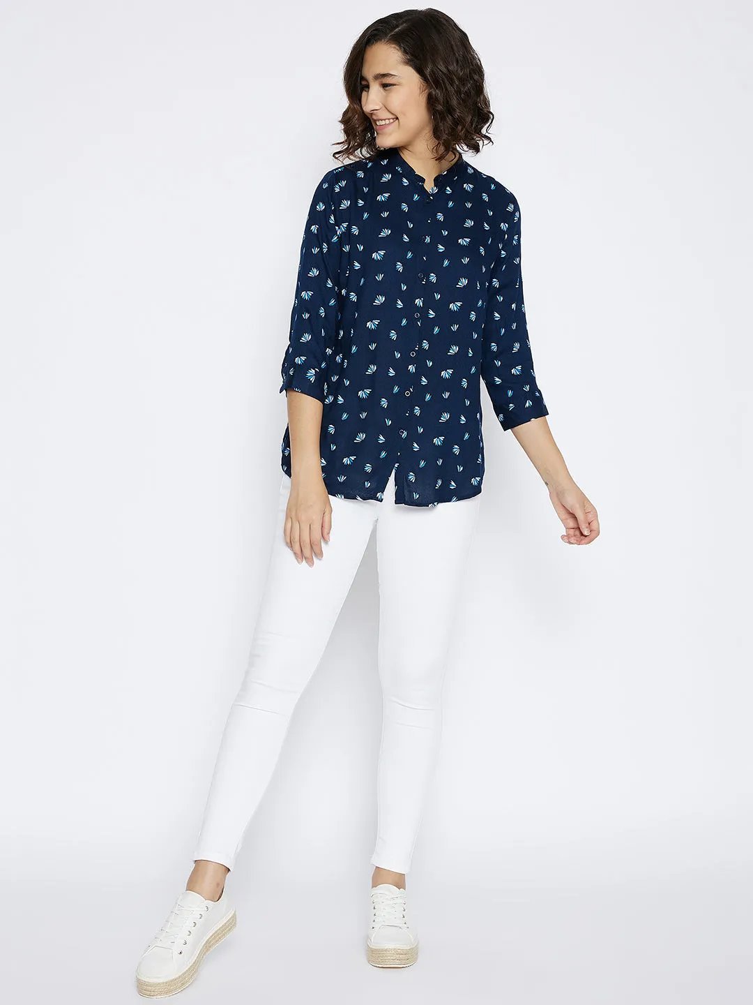 Navy Blue Printed Slim Fit shirt