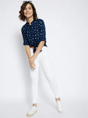 Navy Blue Printed Slim Fit shirt