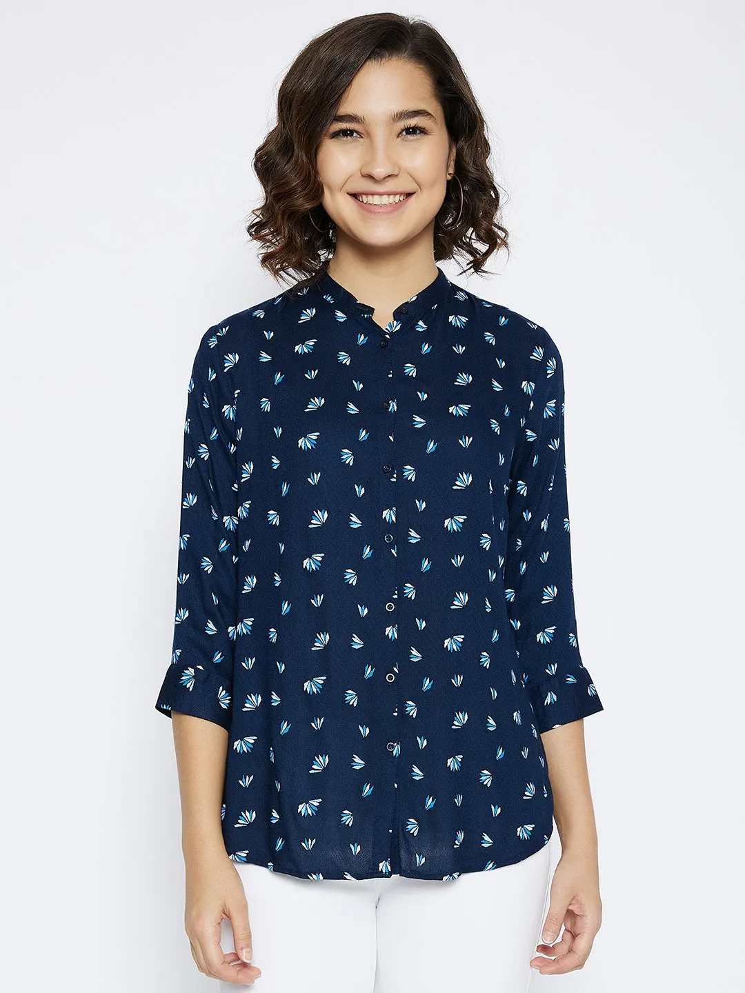 Navy Blue Printed Slim Fit shirt