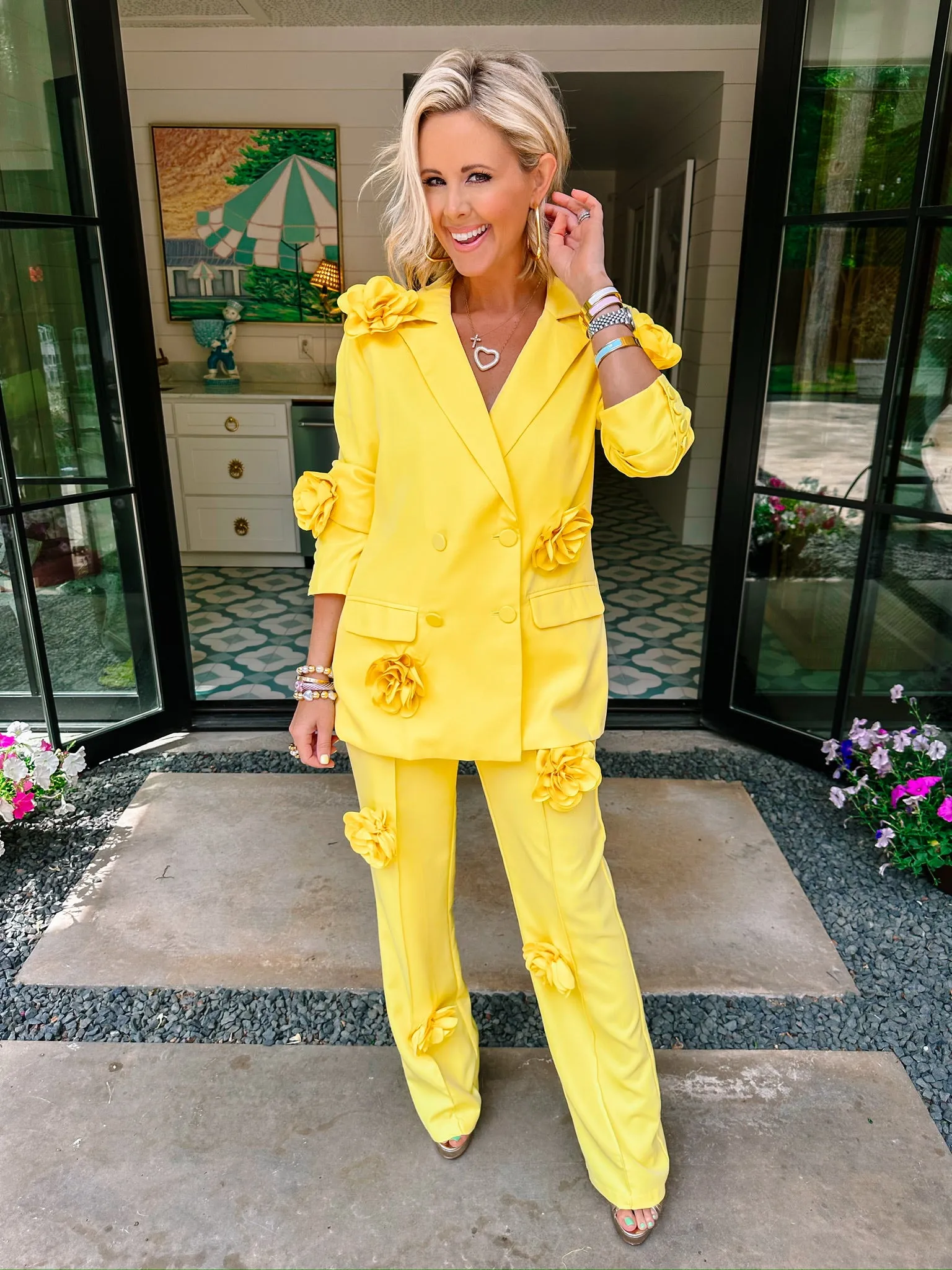 NEW BEGINNINGS ROSE BLAZER PANT SET - YELLOW