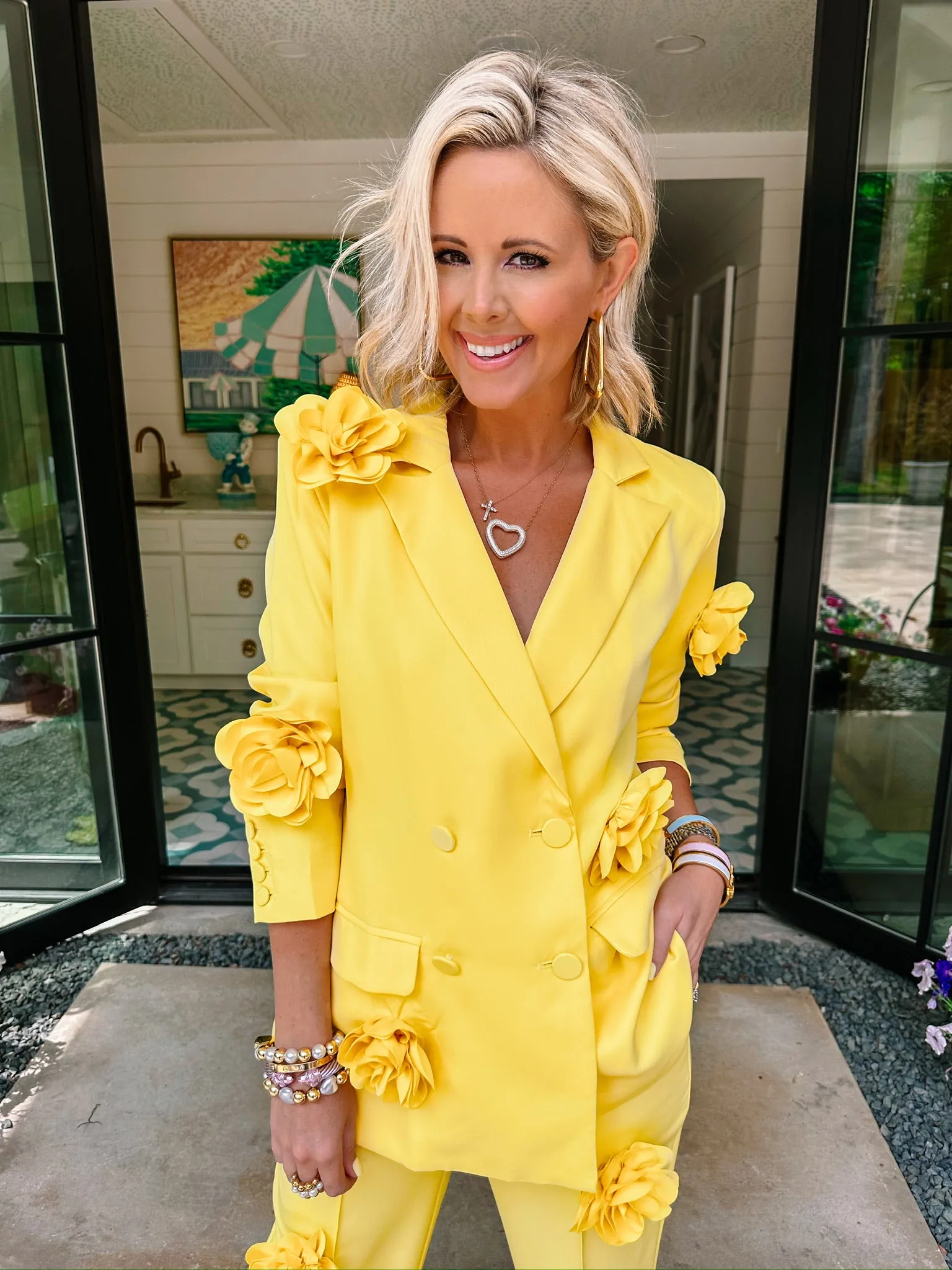 NEW BEGINNINGS ROSE BLAZER PANT SET - YELLOW