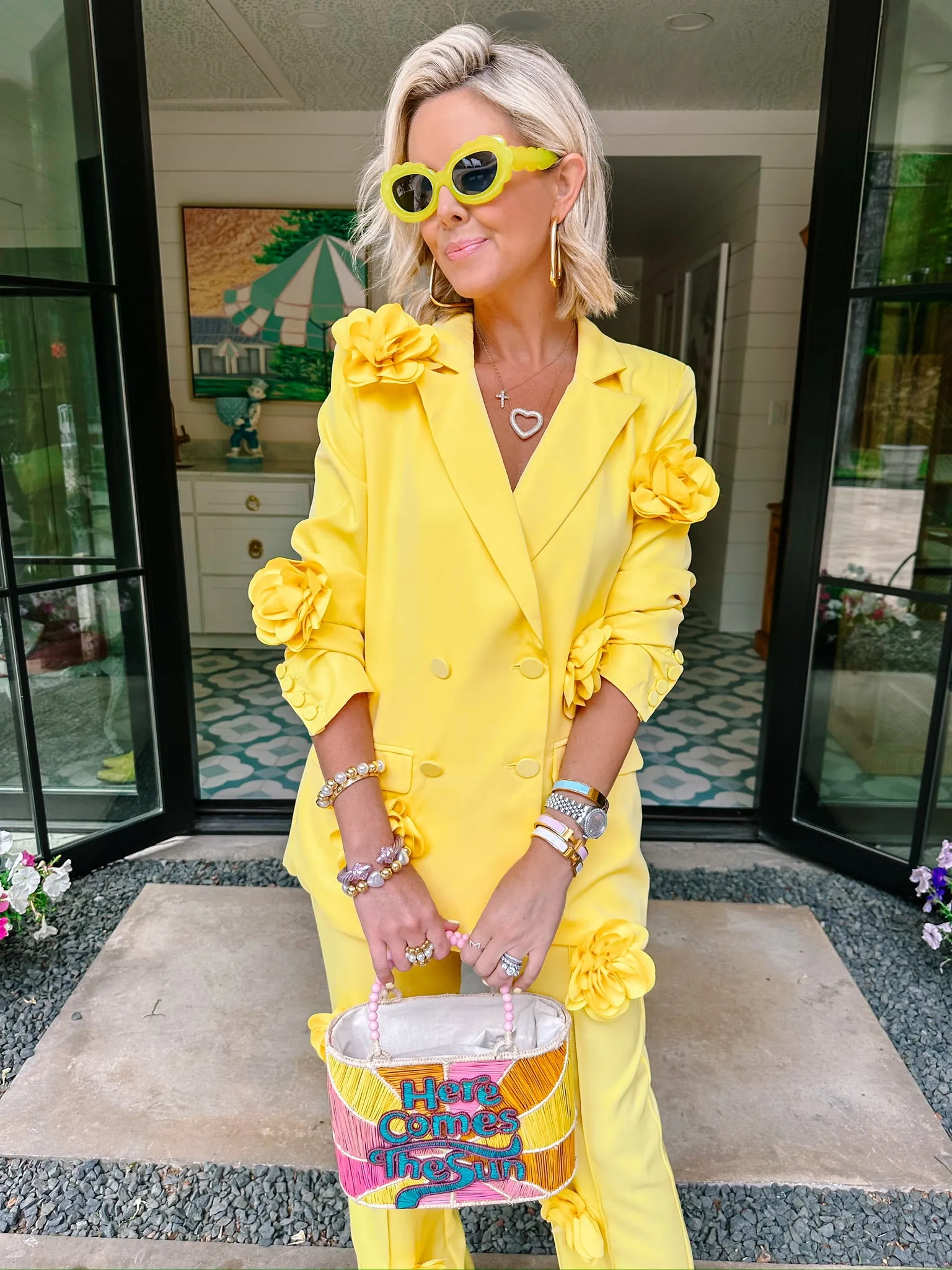 NEW BEGINNINGS ROSE BLAZER PANT SET - YELLOW