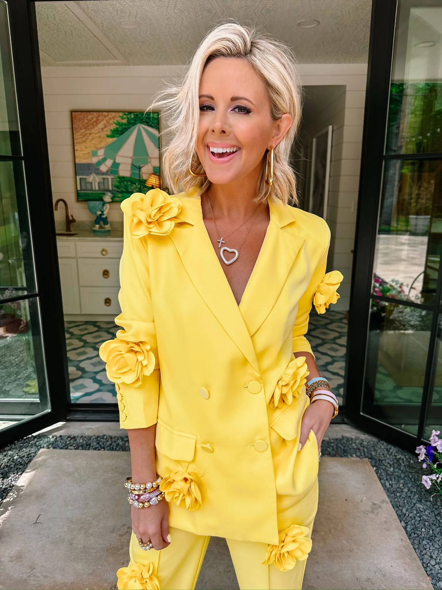 NEW BEGINNINGS ROSE BLAZER PANT SET - YELLOW