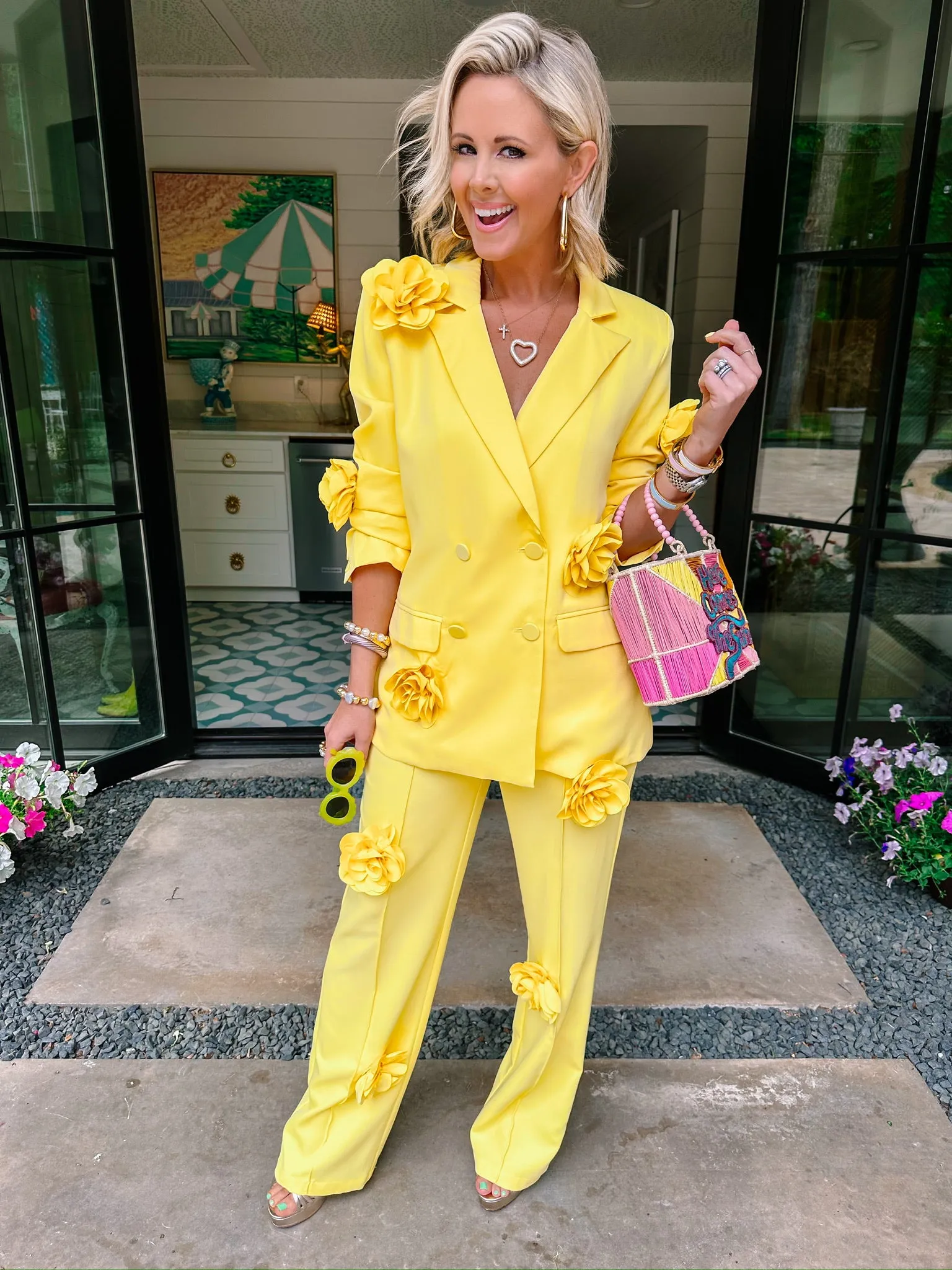 NEW BEGINNINGS ROSE BLAZER PANT SET - YELLOW