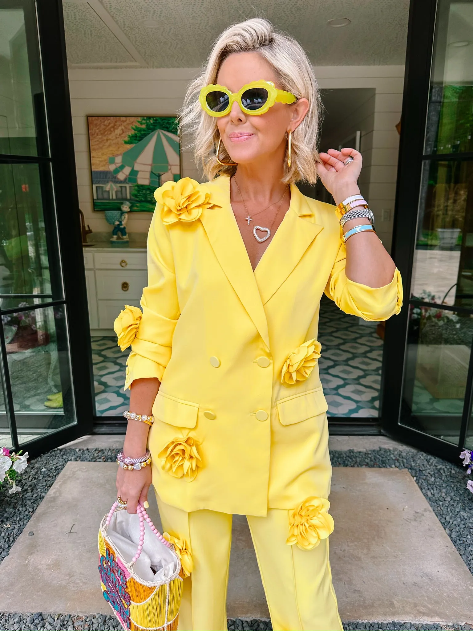 NEW BEGINNINGS ROSE BLAZER PANT SET - YELLOW