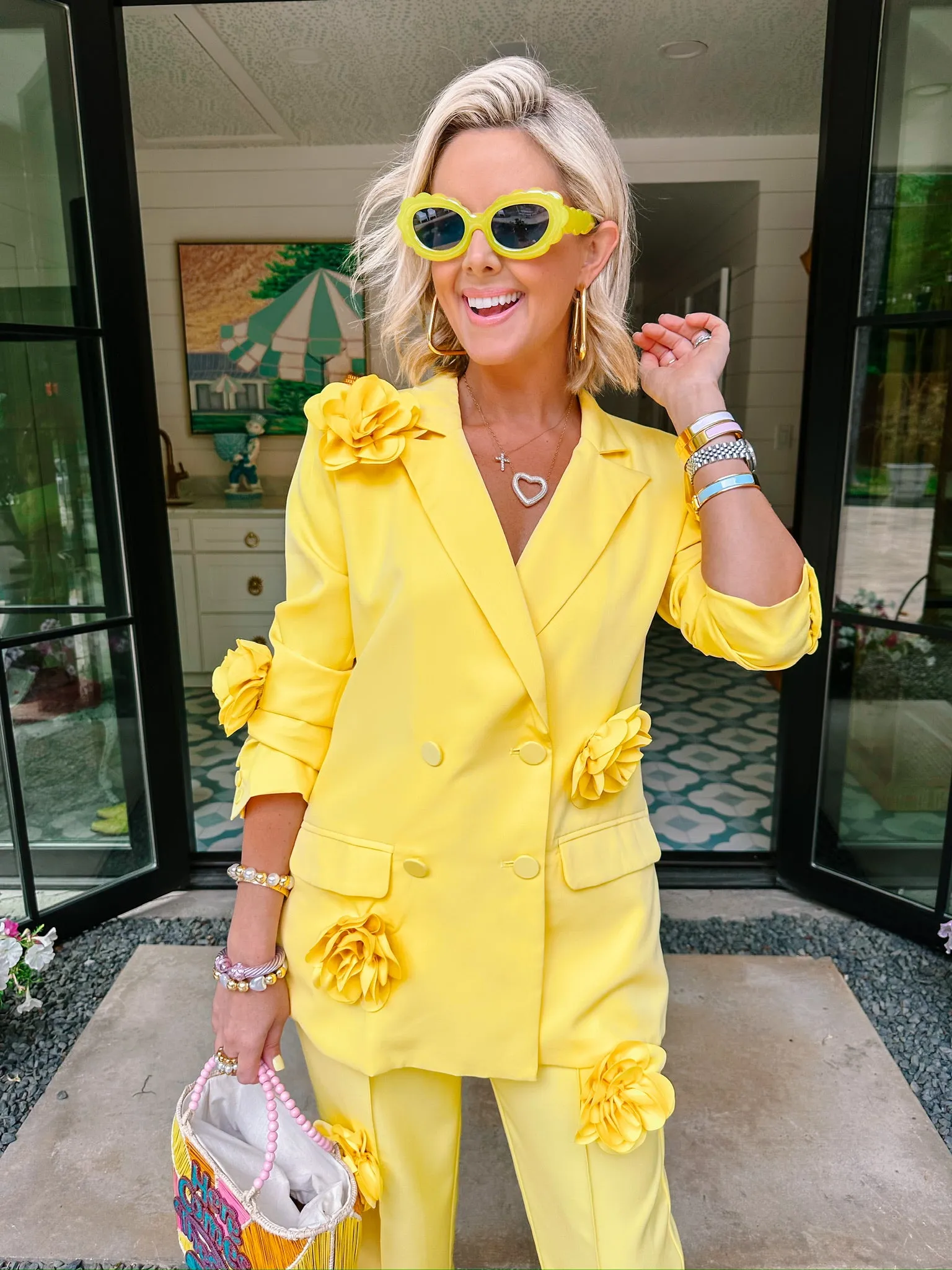 NEW BEGINNINGS ROSE BLAZER PANT SET - YELLOW