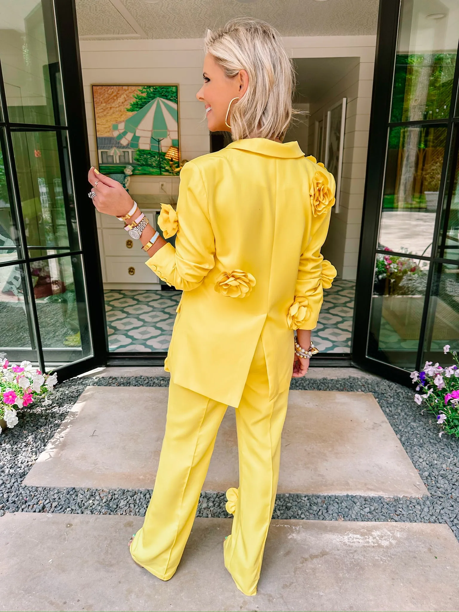 NEW BEGINNINGS ROSE BLAZER PANT SET - YELLOW
