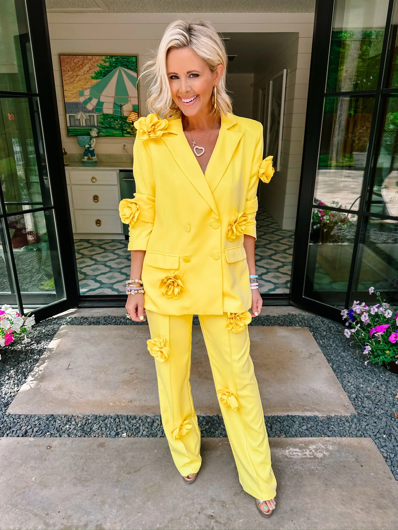 NEW BEGINNINGS ROSE BLAZER PANT SET - YELLOW