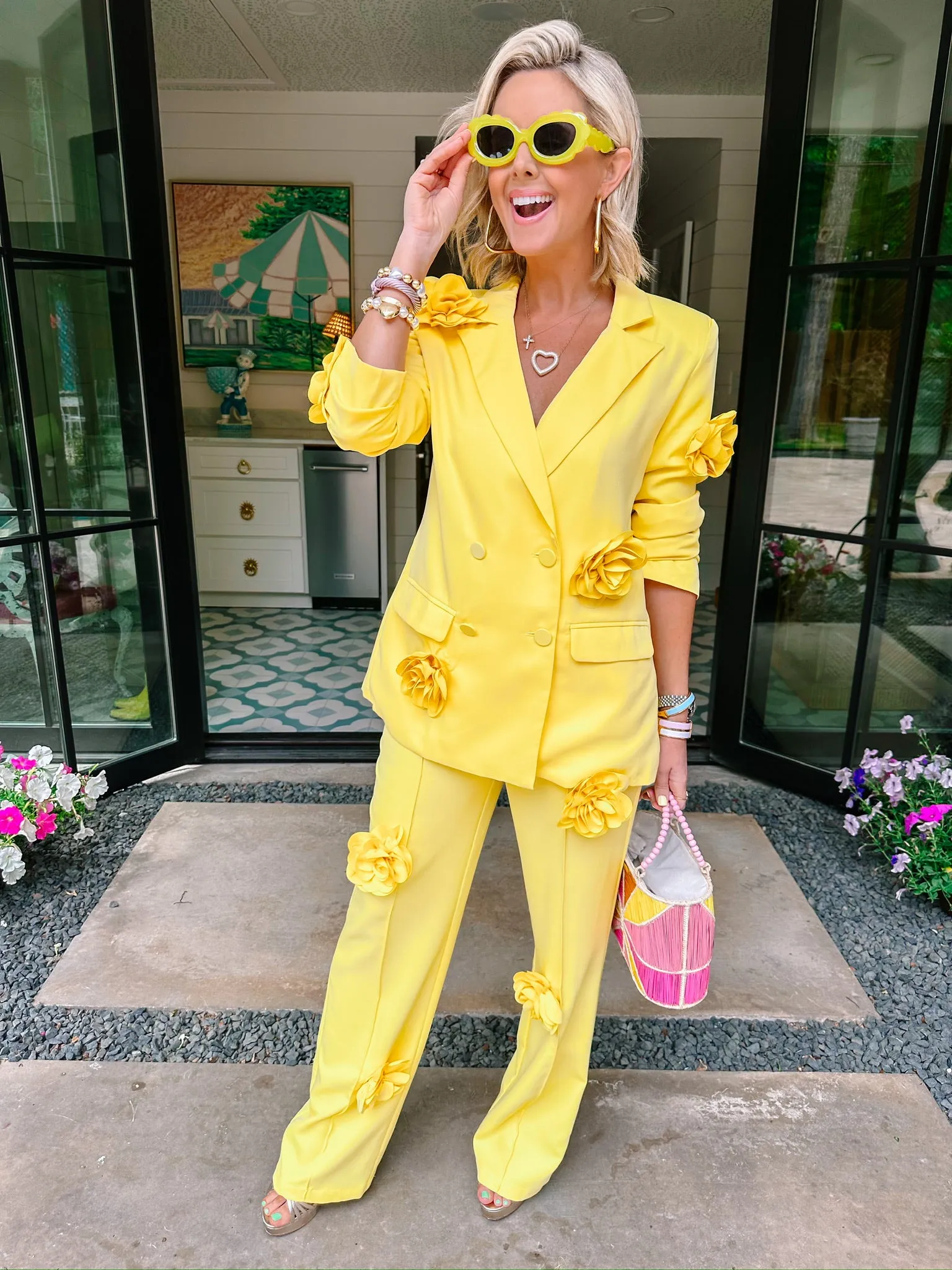 NEW BEGINNINGS ROSE BLAZER PANT SET - YELLOW