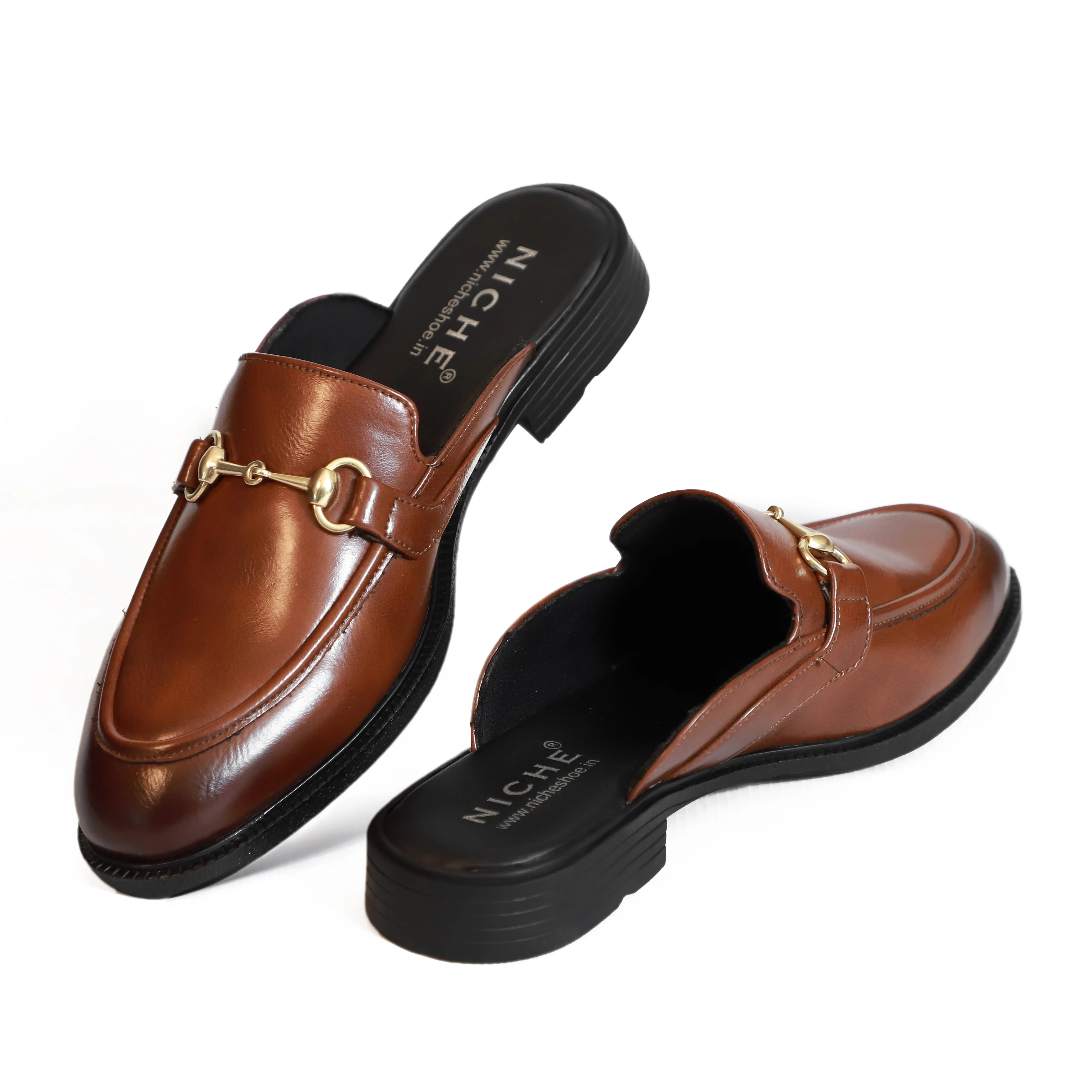 NICHE Tan Brown Horsebit Mule