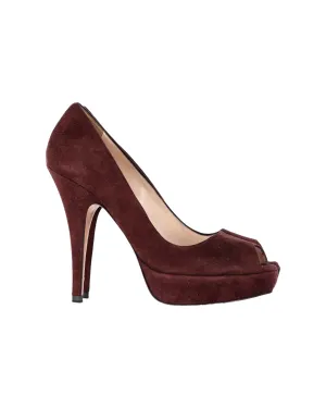 Prada Peep-Toe Platform Pumps in Brown Suede