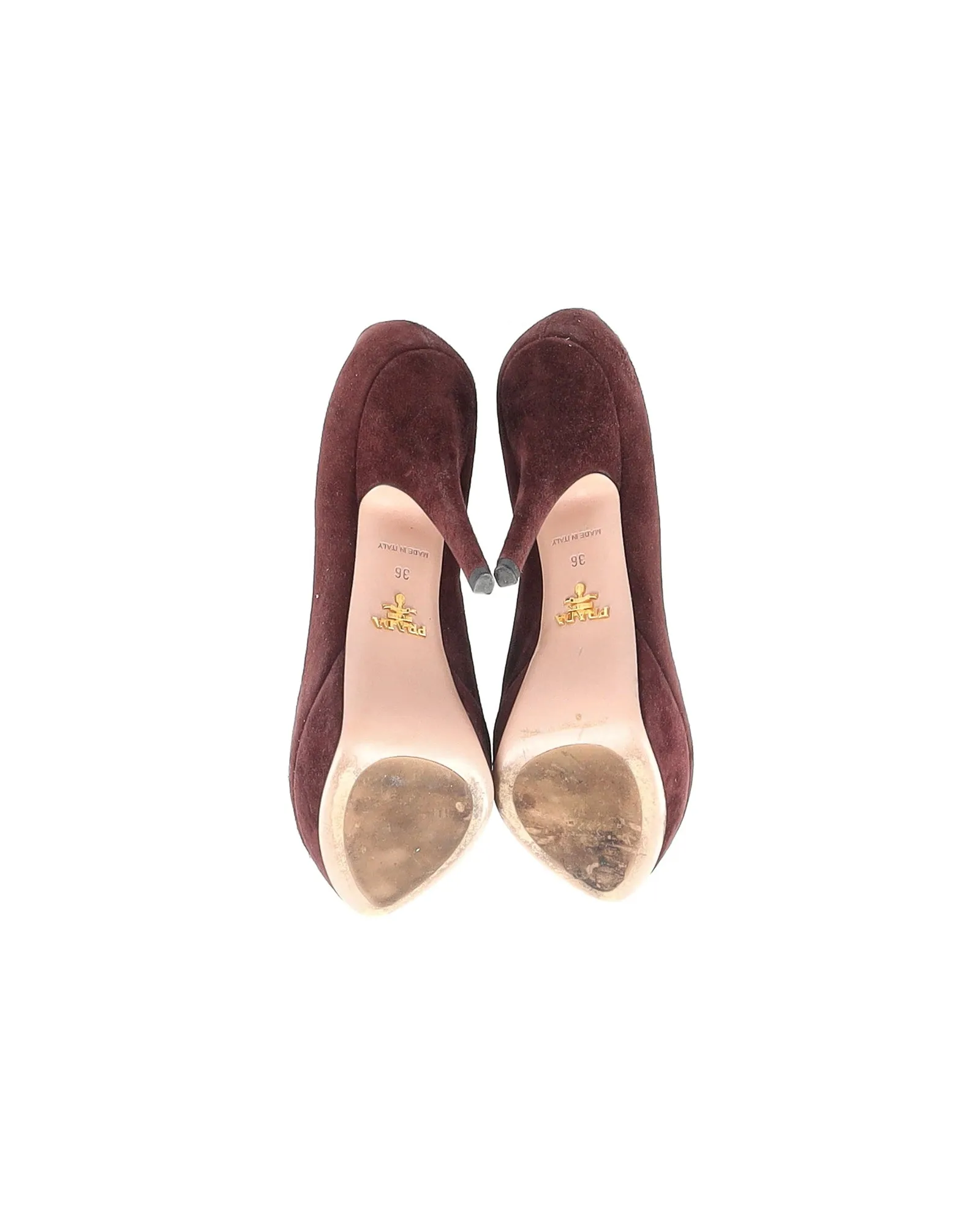 Prada Peep-Toe Platform Pumps in Brown Suede