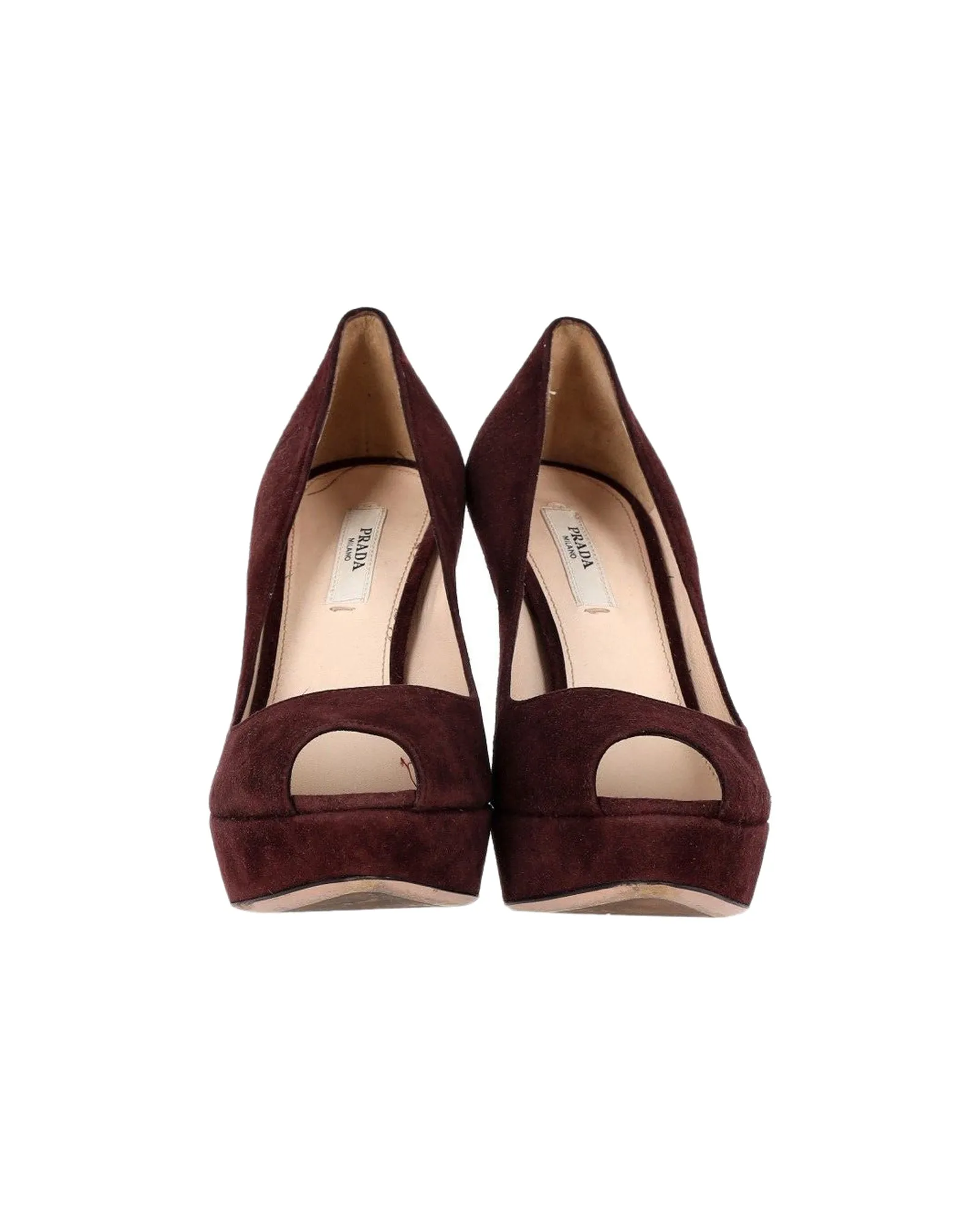 Prada Peep-Toe Platform Pumps in Brown Suede