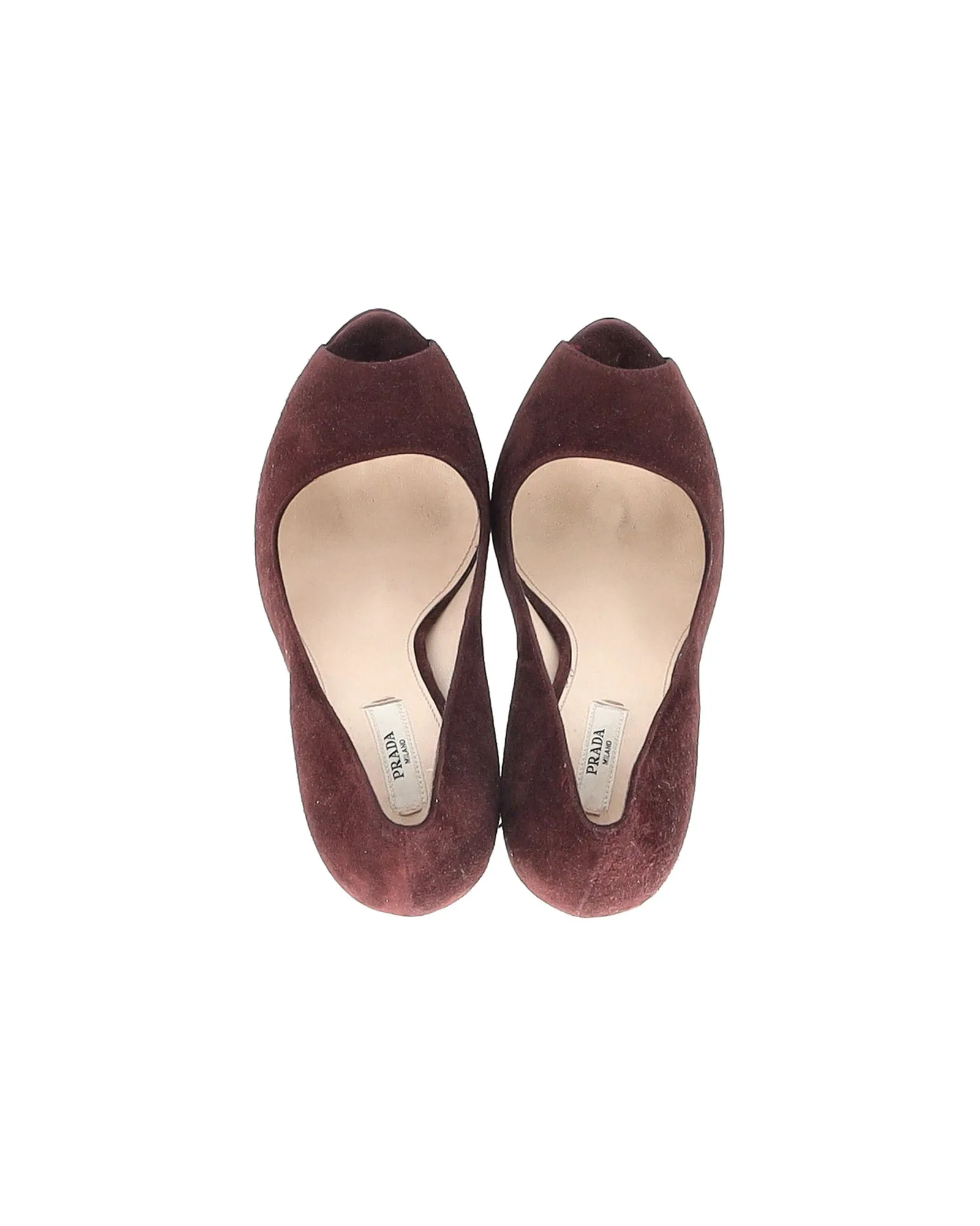 Prada Peep-Toe Platform Pumps in Brown Suede