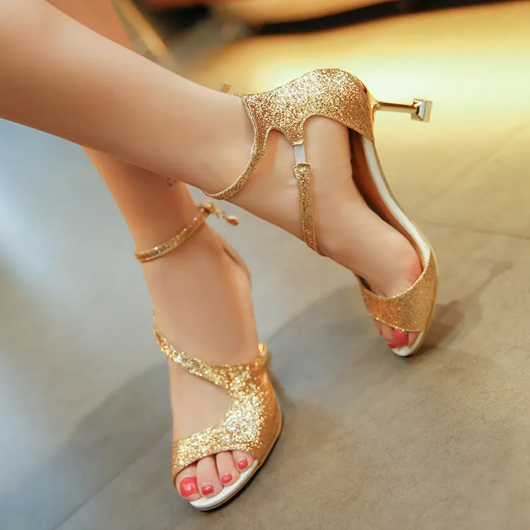 PU Stiletto Heel Peep-toe Ankle Strap Sandals