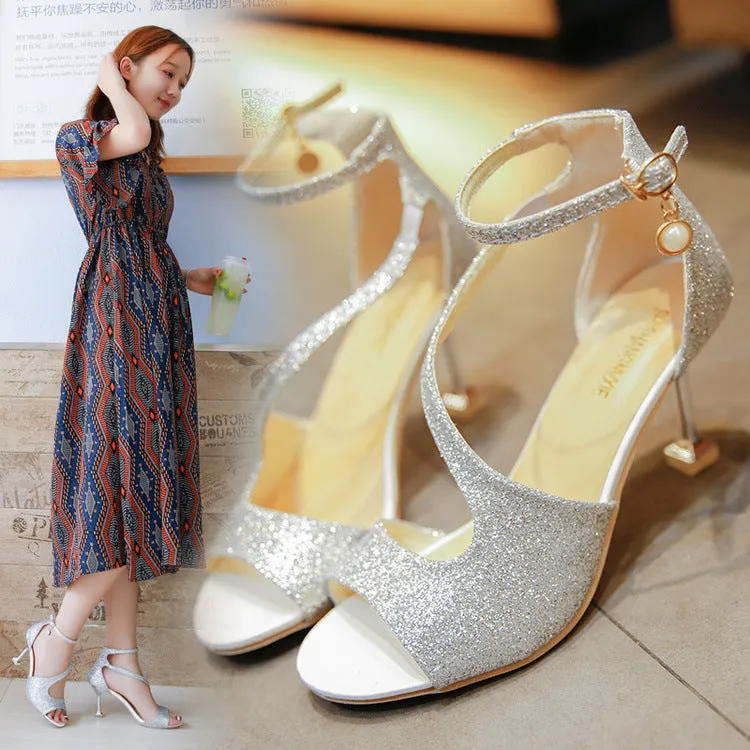 PU Stiletto Heel Peep-toe Ankle Strap Sandals