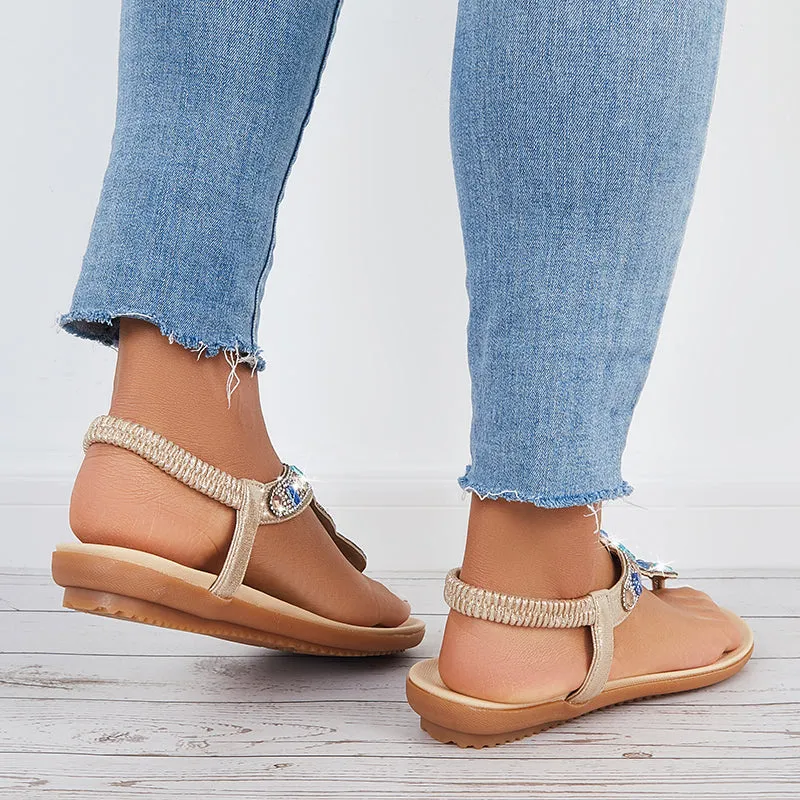 Rhinestone Flat Beach Shoes Boho Beaded Flip Flops Sandals