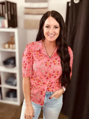 Rosie Floral Button Front Short Sleeve Blouse