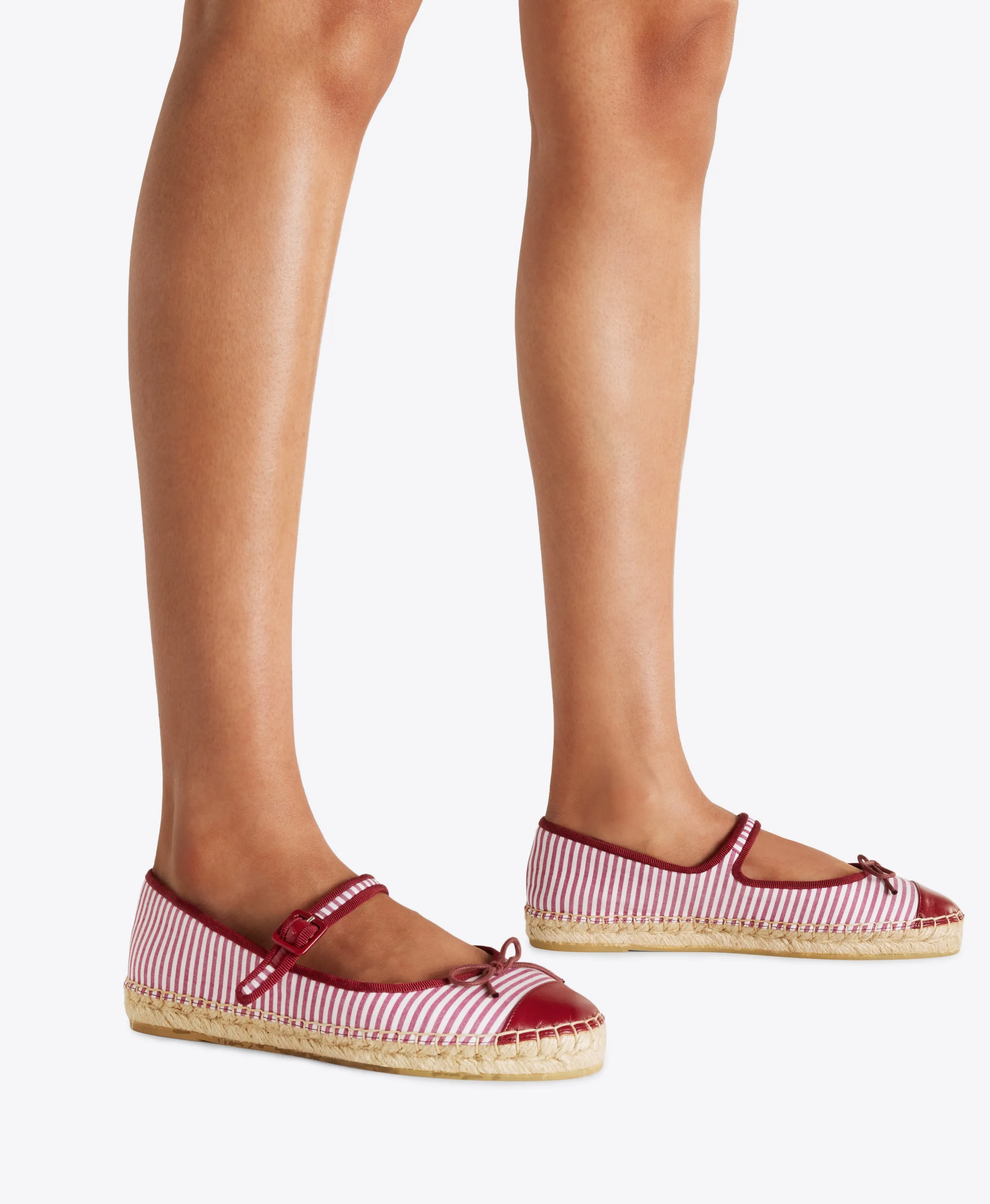 Saffron Red Striped Cotton Flat Pumps