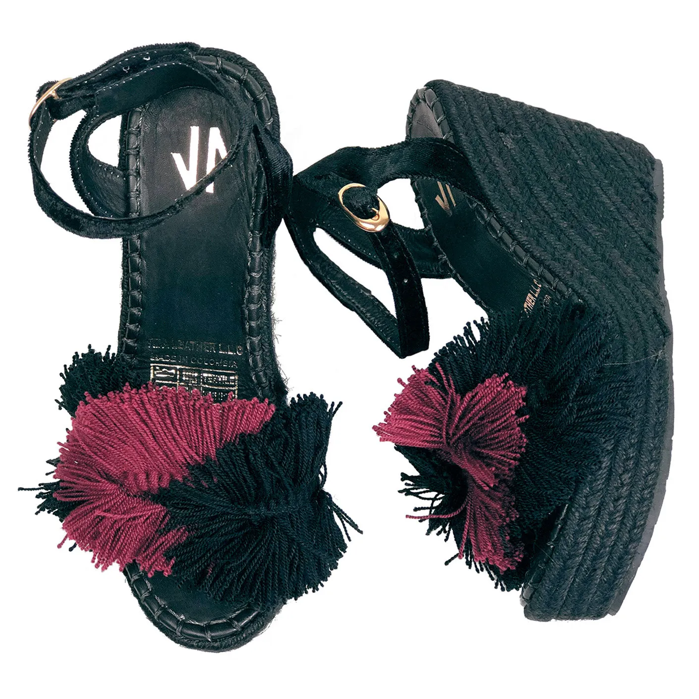 Silvia Cobos SALSA Sandals with Tassels and Pom poms in Wine