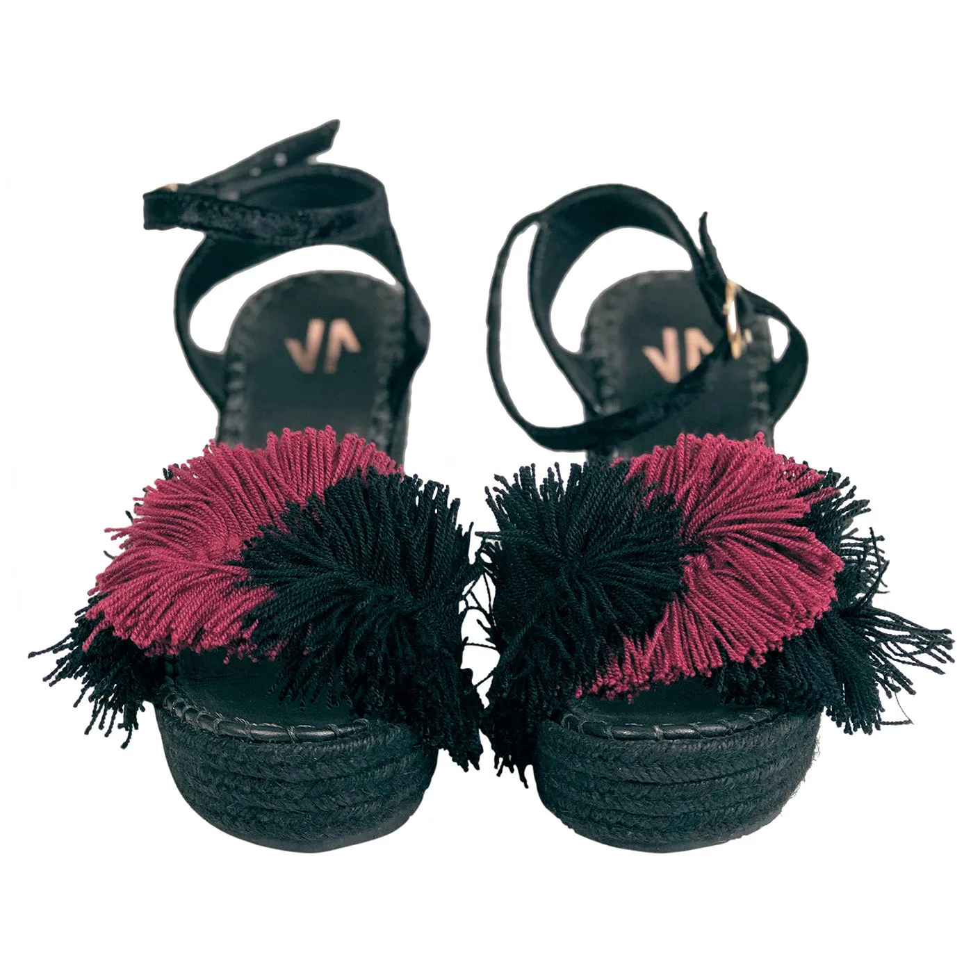 Silvia Cobos SALSA Sandals with Tassels and Pom poms in Wine